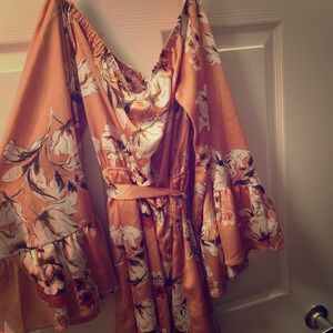 Boutique silk romper with bell sleeves